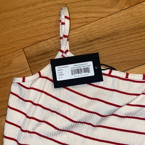 NWT Paige Women’s Rebecca Cherry Red Stripe Thong Bodysuit in size S - Picture 9 of 12